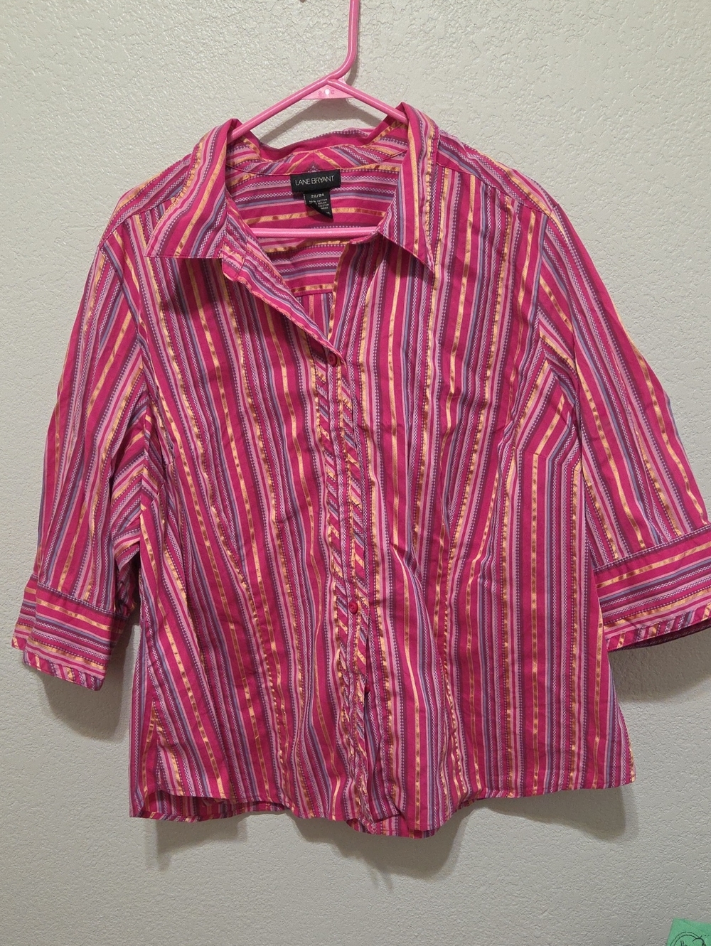 Lane Bryant Pink Multistripe Button Down Shirt